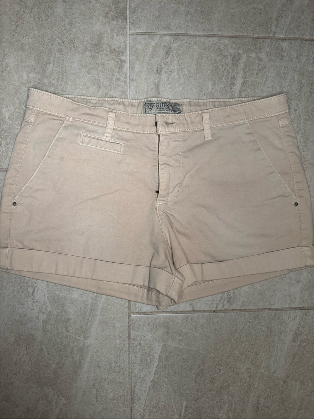 GUESS Women's Beige Cuffed Bermuda Shorts